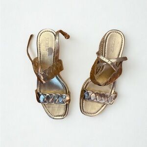 J.Crew Gold Metallic Espadrille Wedge Sandals Size 9